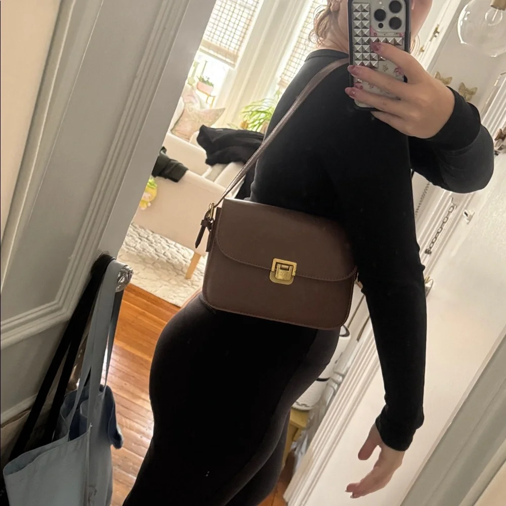Free People Brown Leather Shoulder Bag with Gold Hardware - Picture 2 of 9